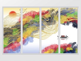 新中式金色抽象水墨山水移门