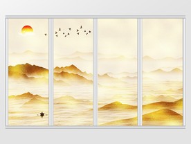 新中式金箔山水风光移门