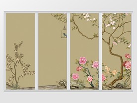 新中式花鸟树风景移门