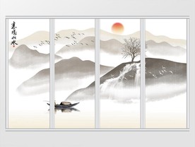 新中式禅意意境山水移门