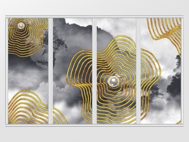 新中式禅意大气抽象山水金色移门