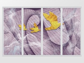 典雅抽象大气线条金箔飞鸟移门