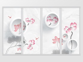 现代荷花淡雅移门