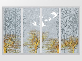 唯美金箔树木移门