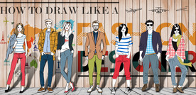 手绘时尚模特服装设计背景墙