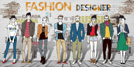 手绘时尚模特服装设计背景墙