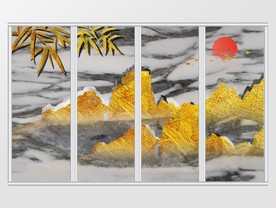 金色创意山峦竹子移门