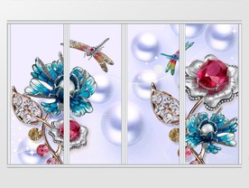 3D立体珠宝花朵宝石移门