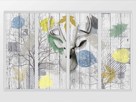 北欧复古叶子木板麋鹿移门