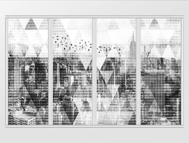 北欧简约复古城市几何移门