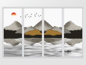 山水风景水墨意境移门