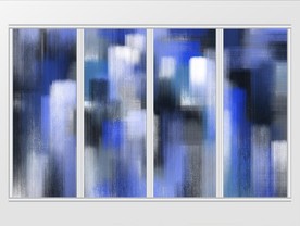 现代蓝色手绘抽象油画移门