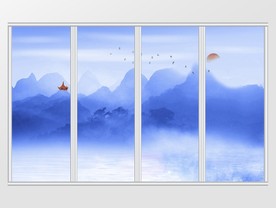 新中式水墨风山水飞鸟移门