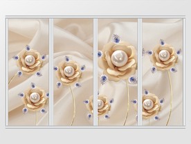 3d蓝色钻石珠宝花朵珍珠移门