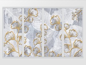 北欧现代简约树叶金色树枝移门