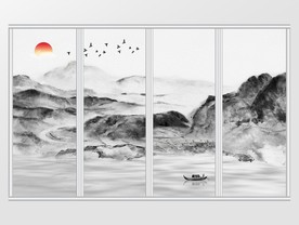 水墨意境山水新中式移门