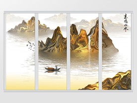 新中式抽象意境山水画移门