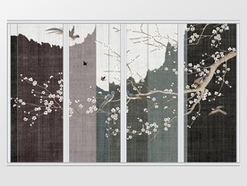 新中式风景山水画水墨画移门