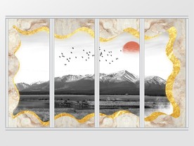 新中式金箔意境风山水移门