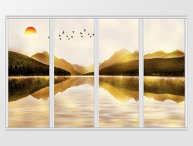 新中式金色大气山水风景移门