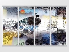 新中式手绘抽象线条山水画移门