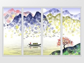 新中式水墨抽象山水移门