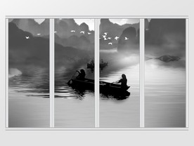 新中式水墨船只移门