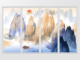 新中式意境山水画移门
