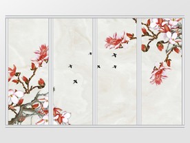 新中式玉兰花喜上眉梢移门