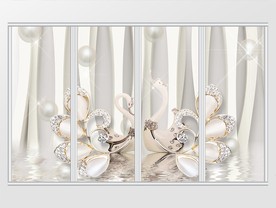 3d珠宝白色宝石天鹅珍珠移门