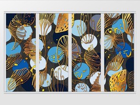 蓝色清新现代简约金色线条移门