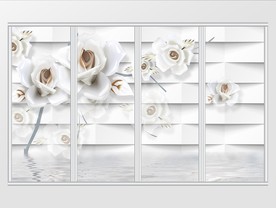 现代白色简约浮雕玫瑰移门