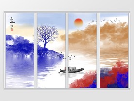 新中式抽象泼墨山水画移门