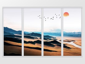 新中式山脉日出日落移门