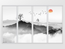 新中式山水风景移门
