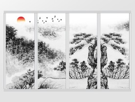 新中式水墨风景意境山水移门