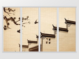 水墨意境屋檐燕子移门