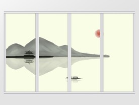 新中式水墨意境山水风景移门