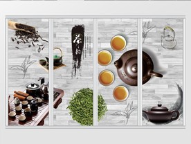 中国风茶艺茶具茶叶移门