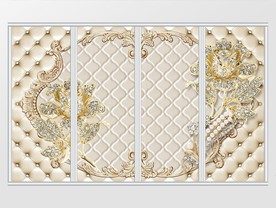 金色镶钻珠宝花朵移门