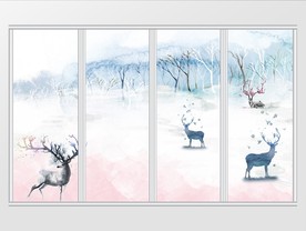 现代简约唯美梦幻树林麋鹿移门