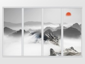 新中式山峦夕阳移门