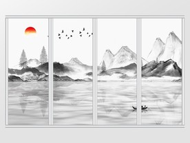 新中式山水风景画水墨意境移门