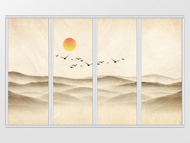 新中式诗意朝阳远山群鸟移门