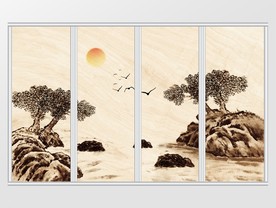 新中式水墨小溪群鸟移门