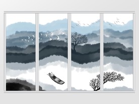 新中式现代水墨山水画移门