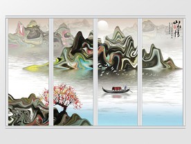 新中式写意抽象山水画移门