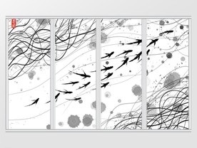 中式抽象水墨游鱼移门