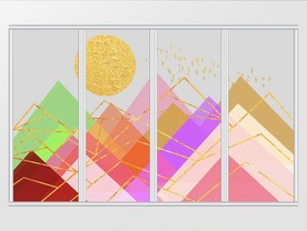 现代金色抽象几何风景移门