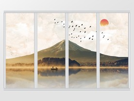 大理石纹日出风景移门